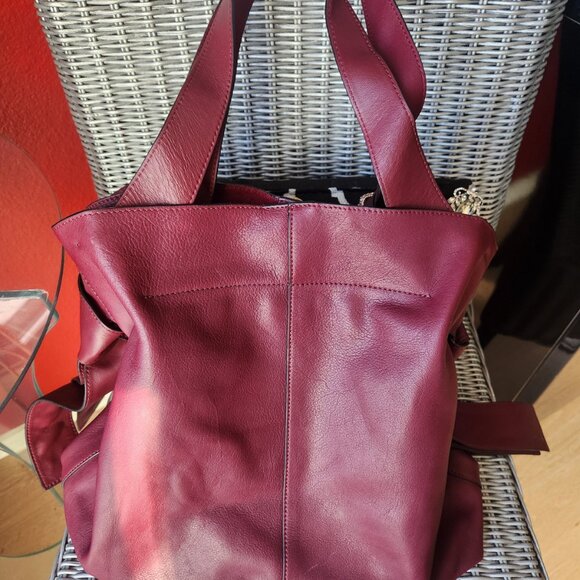 VINCE CAMUTO ~ Leather Tote with Knot Detail Cyra ~ Burgundy/Purple - Picture 1 of 5